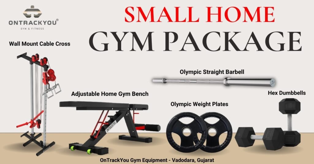 Home Gym Package - Wall Mount Dual Cable Pulley, Adjustable Gym Bench, Dumbbells, Weight Plates, Barbells